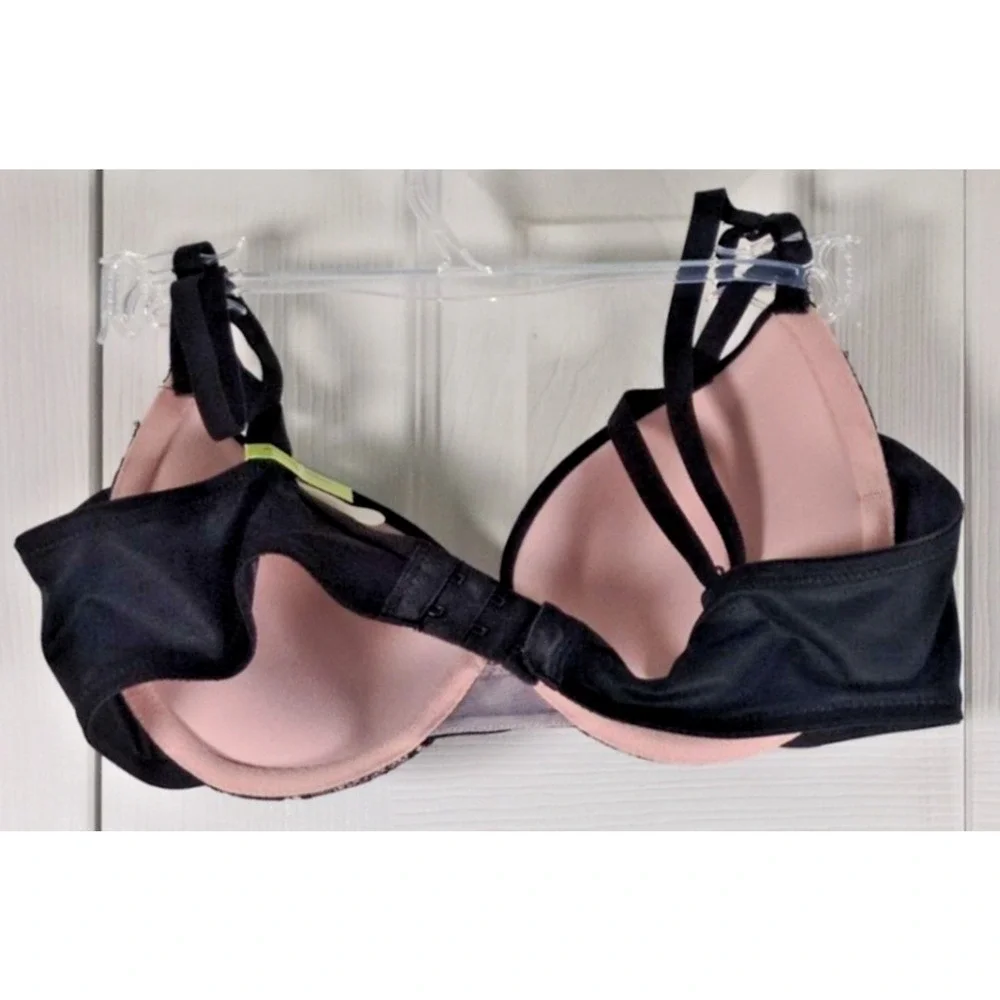 MAIDENFORM 34B Push Up Lace Plunge Underwire Bra Love the Lift 9900 Black Peach